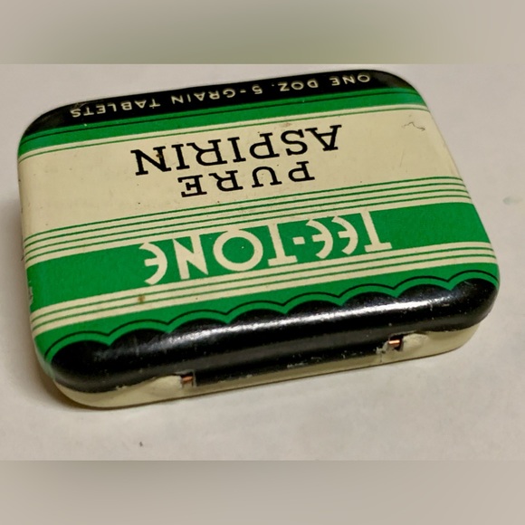 Mid Century Vintage TEE TONE Pure Aspirin Hinge Lidded Medicine Tin - Picture 5 of 16